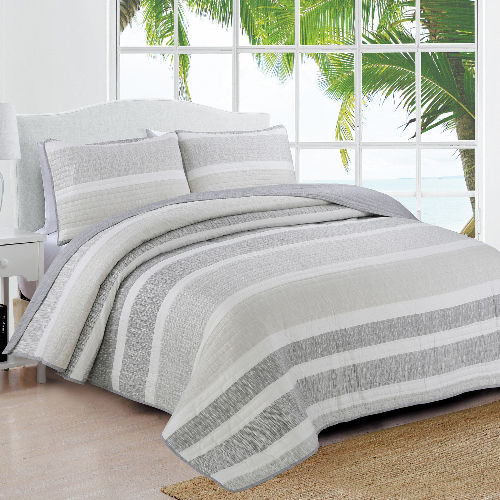Gray Twin Reversible Microfiber Quilt Set