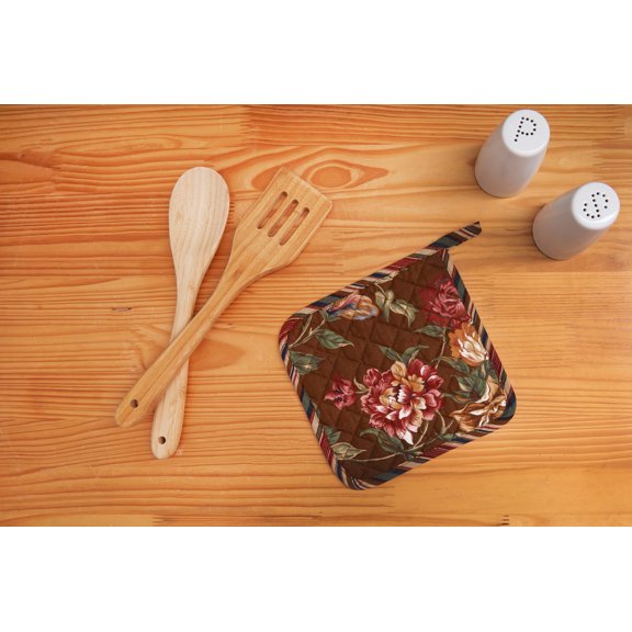 Vintage Floral Bloom Quilted Potholder w/ Hanging Loop 8" x 8"