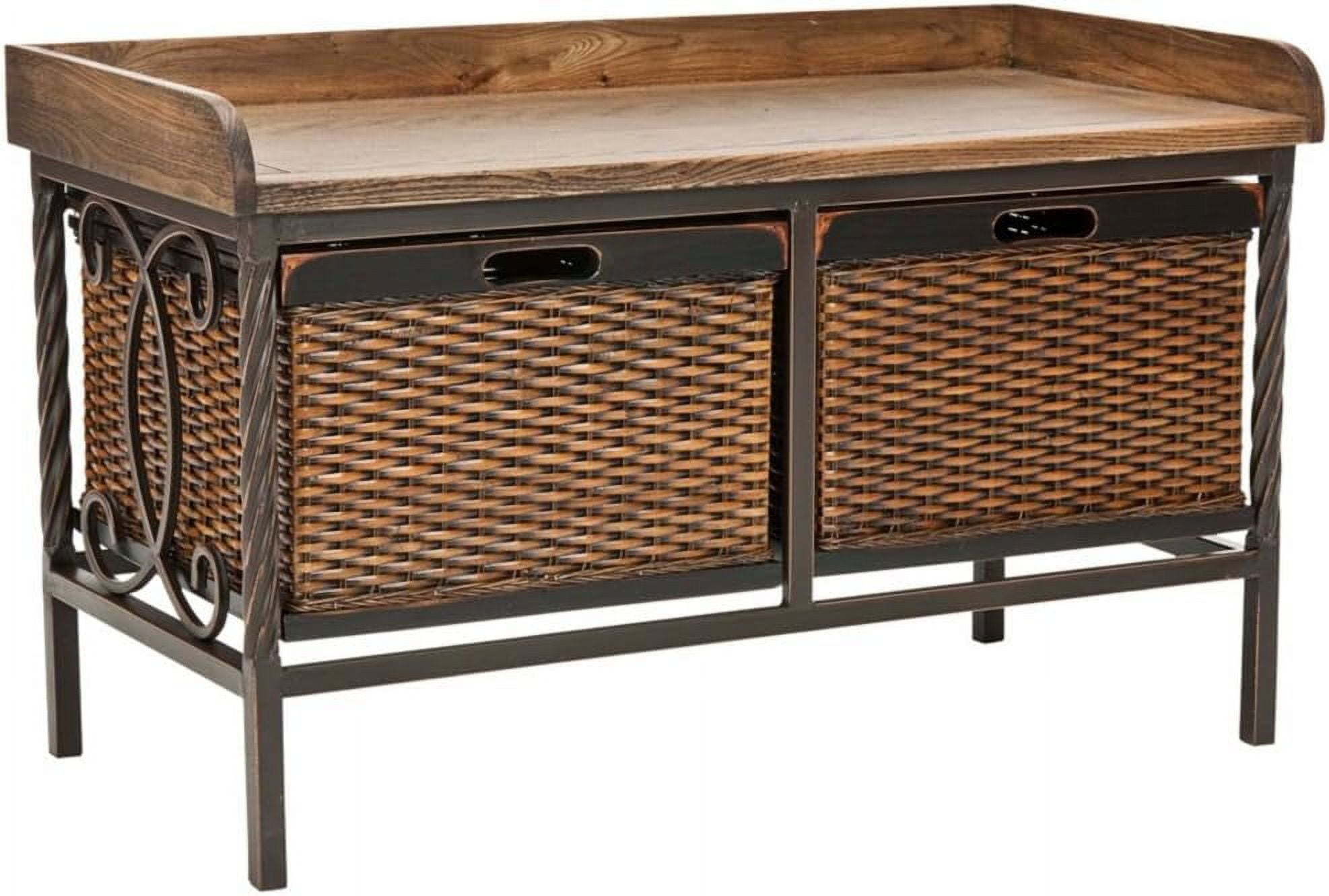 Transitional White Elm Wood Storage Bench with Antiqued Pewter Frame