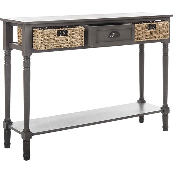 American Homes Collection Winifred Grey Wicker Console Table with Storage