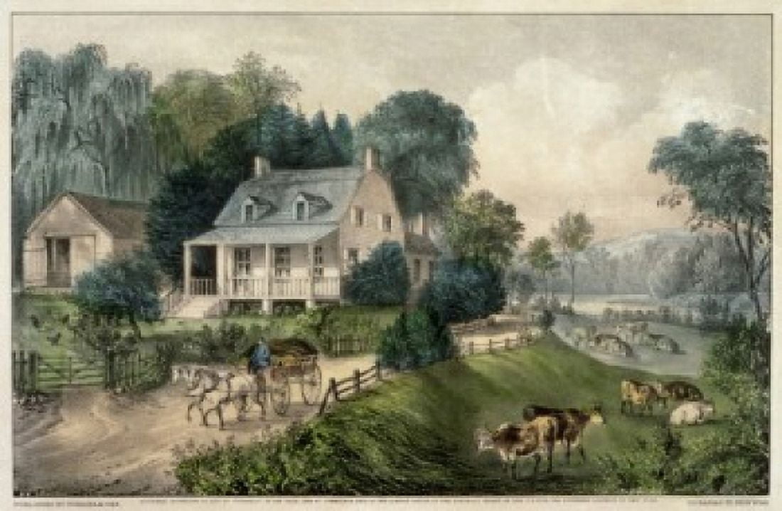 American Homestead Summer Currier & Ives (Active 1857-1907 American) Lithograph Canvas Art - Currier & Ives (18 x 24)