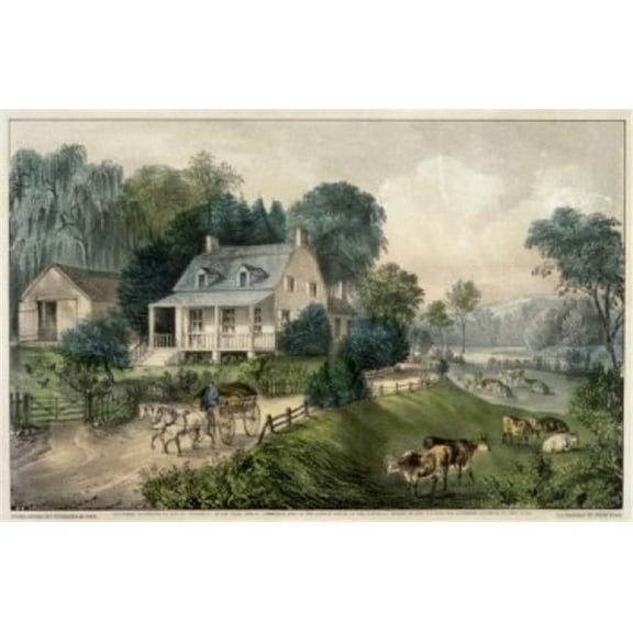 American Homestead-Summer Currier & Ives Active 1857-1907 American Lithograph Poster Print - 18 x 24 in.