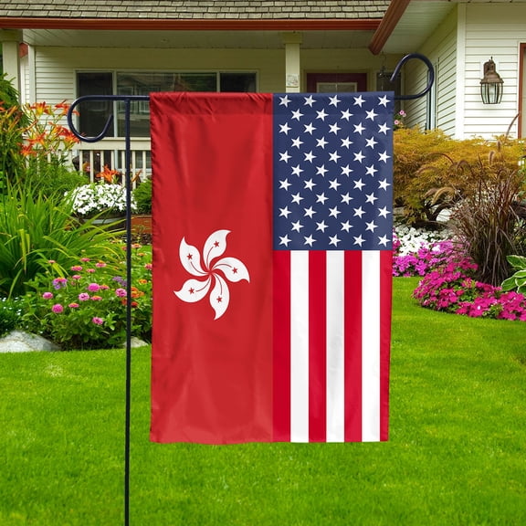 American Hong Kong Flag Hongkongers Friendship U.S.A Memorial Day Patriotic For Garden Flag (11.5x17.5) Double Sided-USA Flags Premium Polyester-Decorative Indoor Outdoor Flag