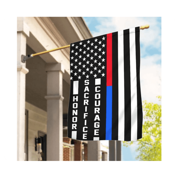 American Honor Sacrifice Courage Flag, Firefighter Police Patriotic Flag Gift 12x18 POLE NOT INCLUDED Garden Flag