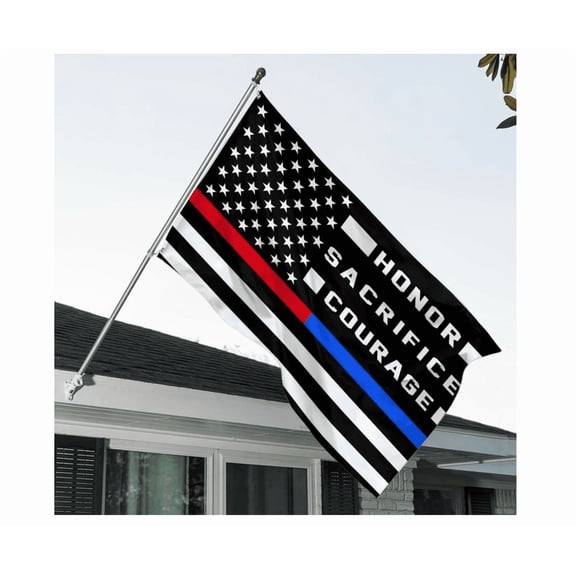 American Honor Sacrifice Courage Flag, Firefighter Police Patriotic Flag Gift 12x18 POLE NOT INCLUDED Garden Flag
