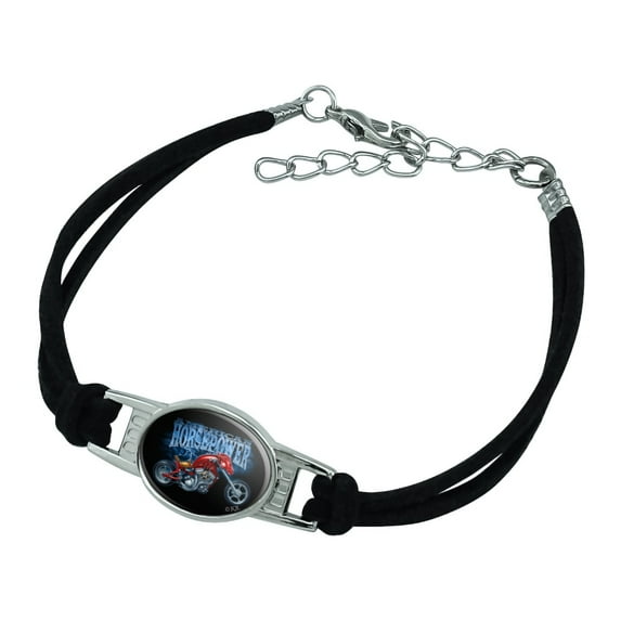 American Horsepower Biker Motorcycle Chopper Novelty Suede Leather Metal Bracelet