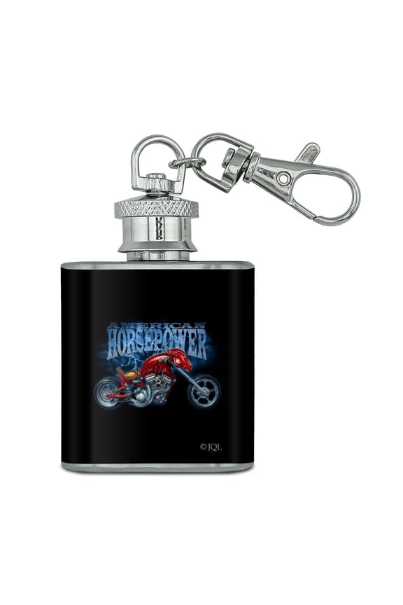 American Horsepower Biker Motorcycle Chopper Stainless Steel 1oz Mini Flask Key Chain