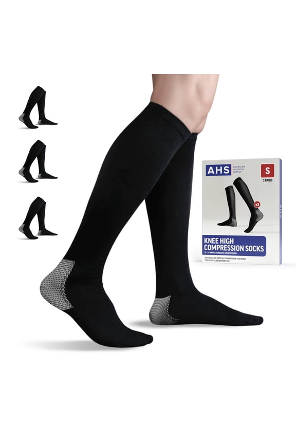 – Knee High Compression Socks – 15–20 mmHg, Black, Small – Medical Stockings for Daily Wear – Case of 264 Pairs (88 Packs of 3)