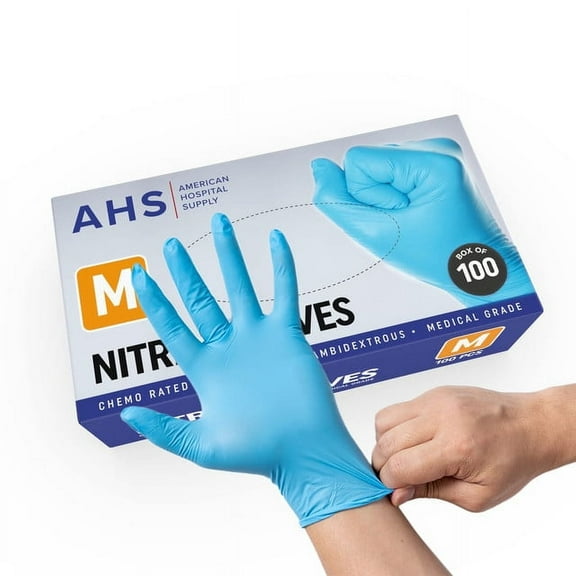American Hospital Supply Nitrile Gloves, Medium, Box of 100