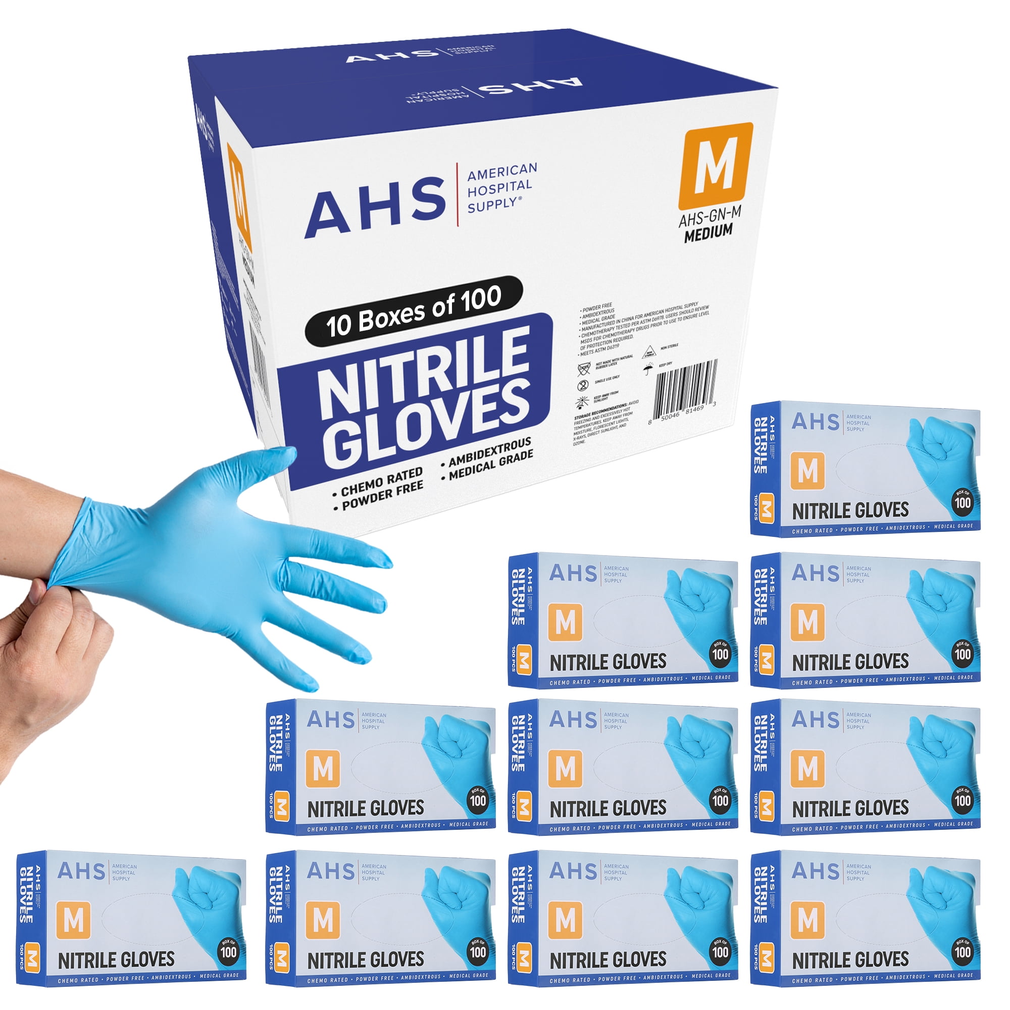 American Hospital Supply Powder-Free Nitrile Medical Gloves Medium Case of 1000