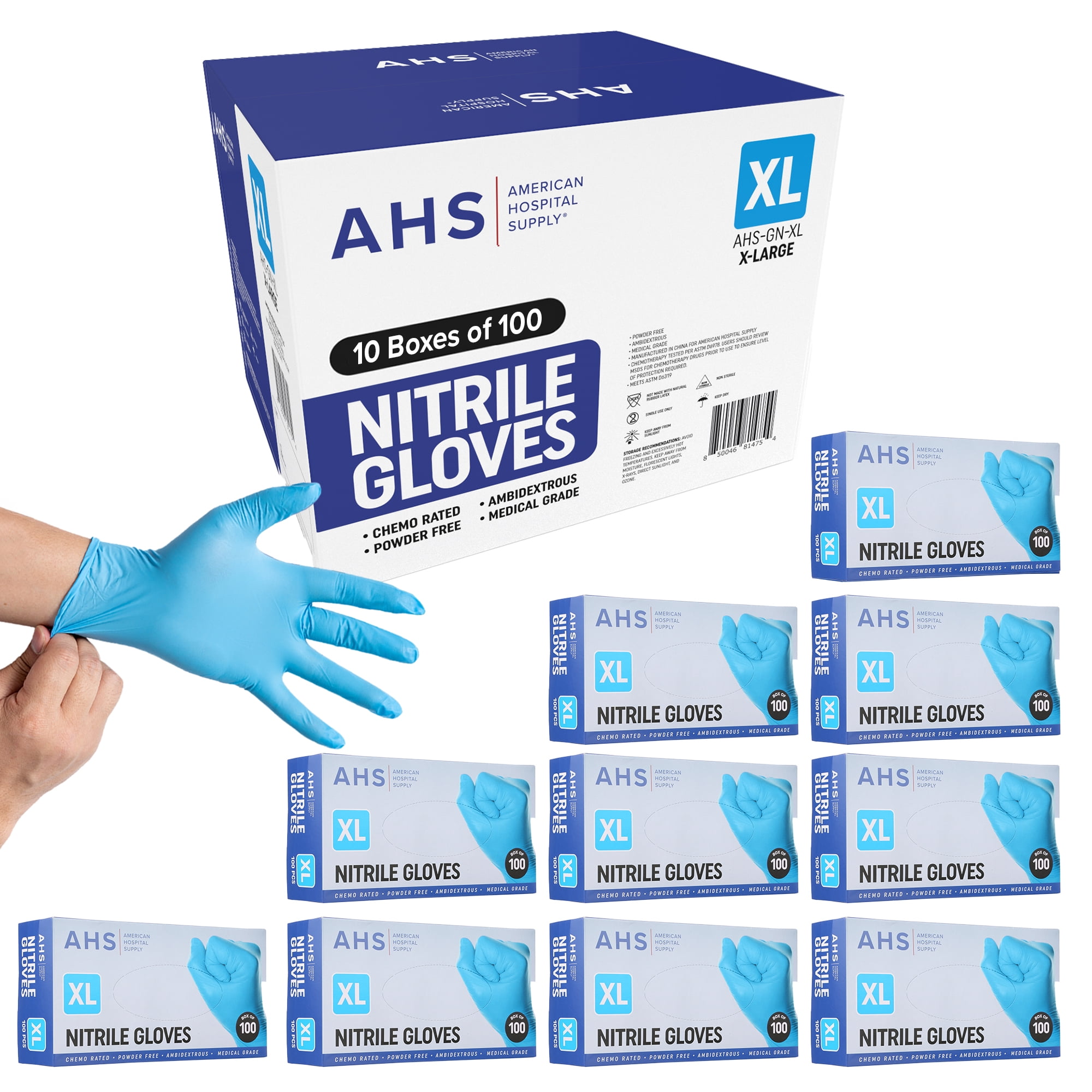 American Hospital Supply Medical-Grade Powder-Free Nitrile Gloves Large Case of 1000