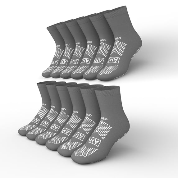 American Hospital Supply Non Slip Elastic Grip Safety Socks Gray Pack of 6