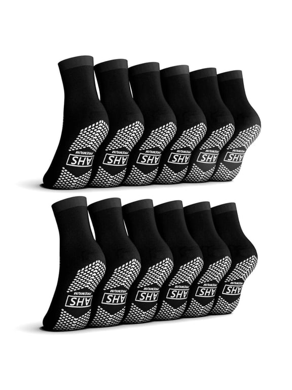 Premium Anti-Slip Socks | Black Grip Socks | XX-Large| Pack of 6 Pairs