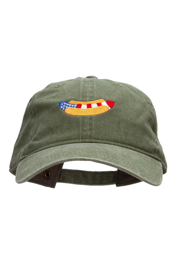 American Hot Dog Embroidered Washed Cap - Olive OSFM