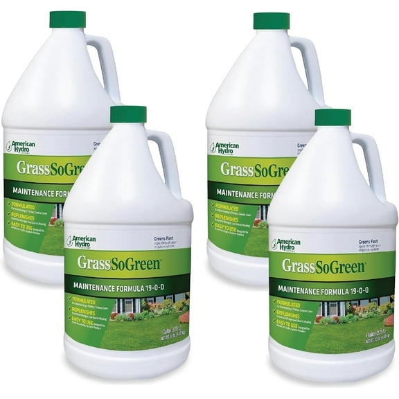 American Hydro Systems GrassSoGreen Maintenance Formula, Grass and Landscape Fertilizer, 1 Gallon Bottles (4 Pack)