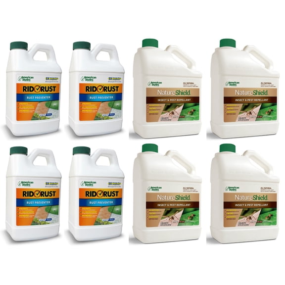 American Hydro Systems Prevent and Repel Pack, RR1 Rid O' Rust Stain Preventer and NS2 NatureShield Low Odor Insect Pest Repellant, 8 Bottles Total