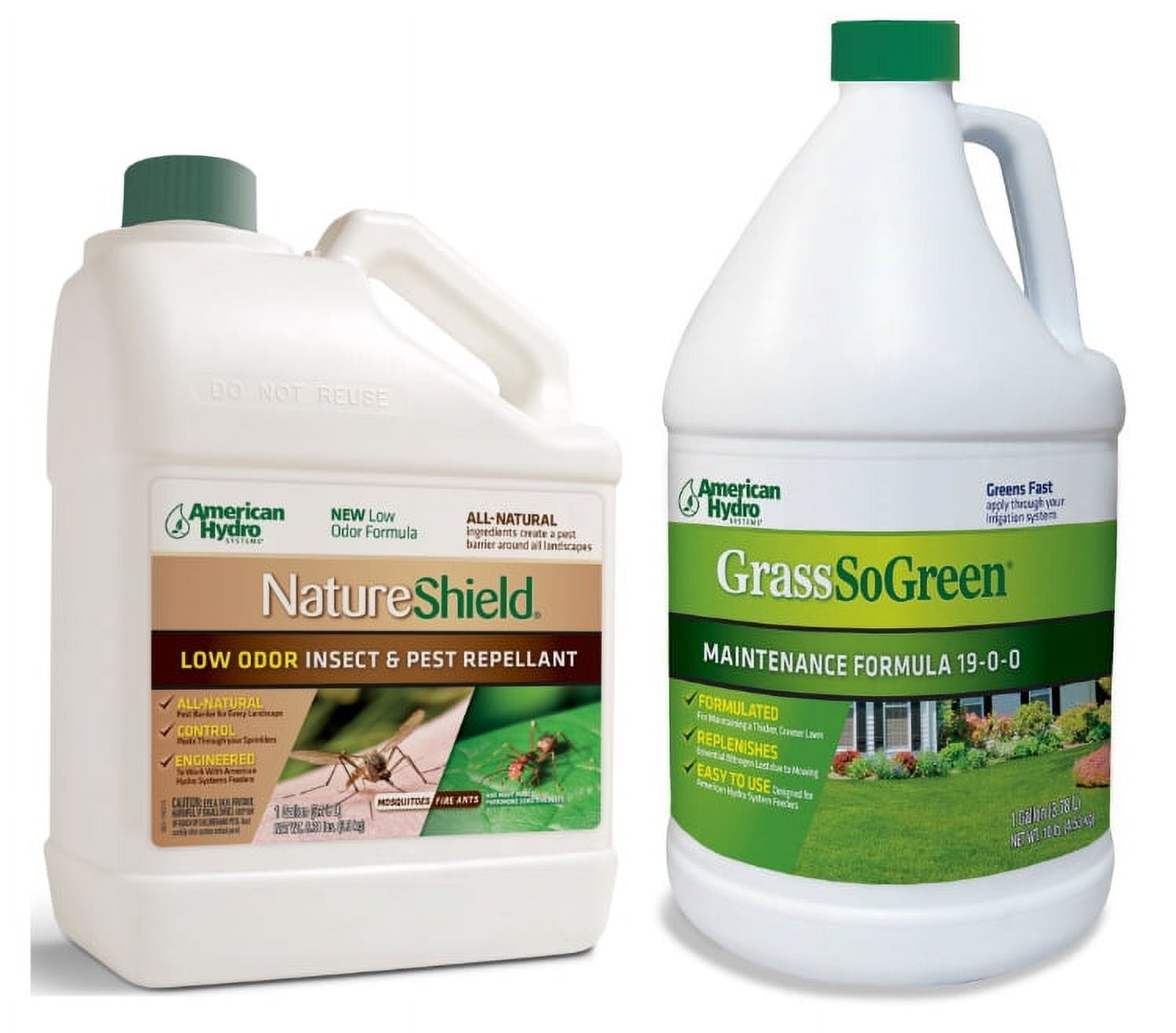 American Hydro Systems Repel and Fertilize Pack, NS2 NatureShield Low Odor  Insect Pest Repellant and 2655 GrassSoGreen Liquid Fertilizer 