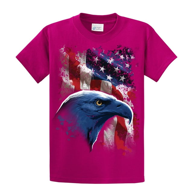 American Icon Eagle in Front of Flag Short Sleeve T-shirt-Fuschia-Small