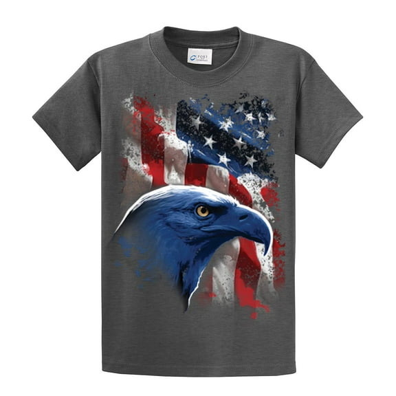 American Icon Eagle in Front of Flag Short Sleeve T-shirt-HeatherGray-Small