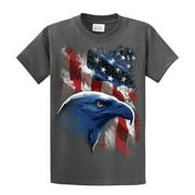 American Icon Eagle in Front of Flag Short Sleeve T-shirt-HeatherGray-XL