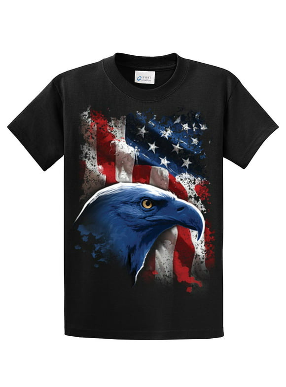 American Icon Patriotic USA Eagle in Front of American Flag T-shirt USA Red White Blue Patriot Majestic-Black-Small