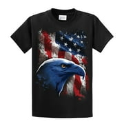 American Icon Patriotic USA Eagle in Front of American Flag T-shirt USA Red White Blue Patriot Majestic-Black-XXL