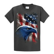 American Icon Patriotic USA Eagle in Front of American Flag T-shirt USA Red White Blue Patriot Majestic-Charcoal-Large