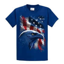 American Icon Patriotic USA Eagle in Front of American Flag T-shirt USA Red White Blue Patriot Majestic-Royal-Large