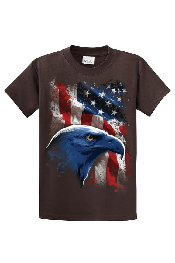 American Icon Patriotic USA Eagle in Front of American Flag T-shirt USA Red White Blue Patriot Majestic-brown-4xl