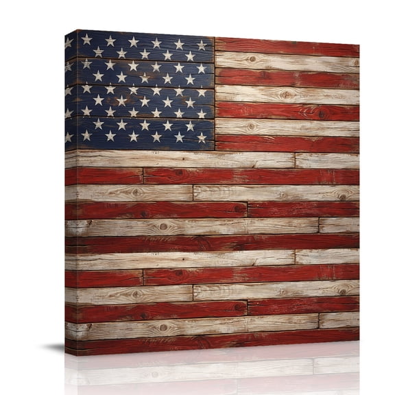 American Independence Day Canvas Wall Art for Living Room, 4th of July Vintage Red Blue Star Flag Poster Print Painting for Bedroom Office Home Decoration Wall Pictures Prepare To Hang 12"x12"