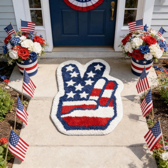 American Independence Day Decorative Carpet Stars & Stripes Faux Plush Bathroom Mat, Thickened Coffee Table Mat Entryway Door Mat Floor Rug, for Home Bathroom Patio Laundry Room Patriotic Decor, A