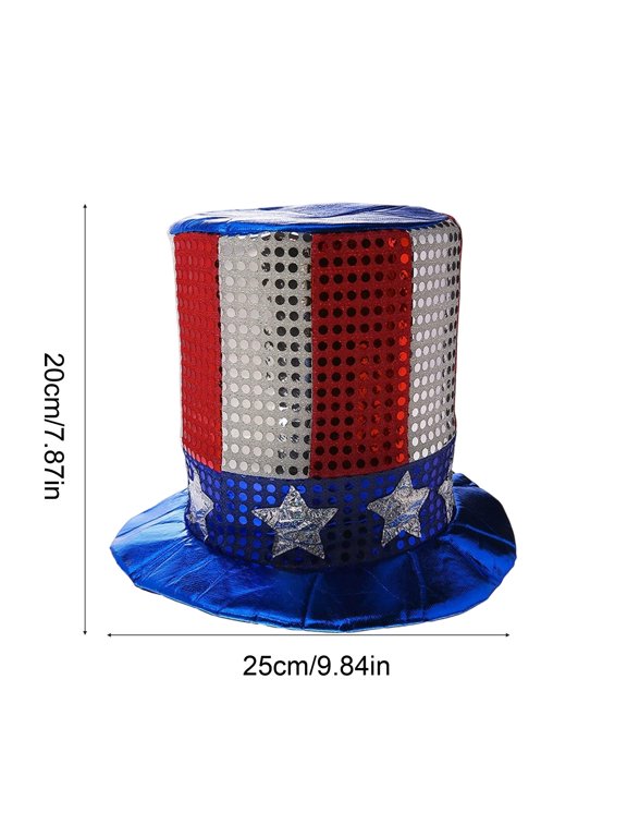 American Independence Day Flag Carnival Party Hat, Uncle Sam's Top Hat with Sequins, Adds Sparkle and Fun to Festival Celebrations and Patriotic Events
