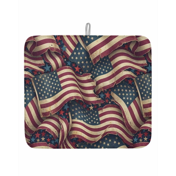 American Independence Day Flag Dish Drying Mats for Kitchen Counter,Absorbent Microfiber Dish Drainer Rack Mat Patriotic Stars Stripes Flags Drying Pad for Sinks,Utensils,Countertops,16x18in