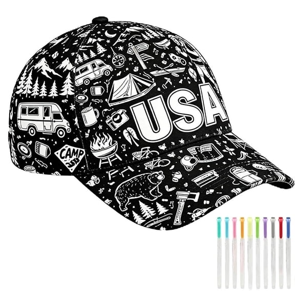 American Independence Day Graffiti Baseball Cap, DIY Colorable Hat with 24 Paint Pens, Artistic Creativity, Parent-Child Fun, Personalized and Unique Design