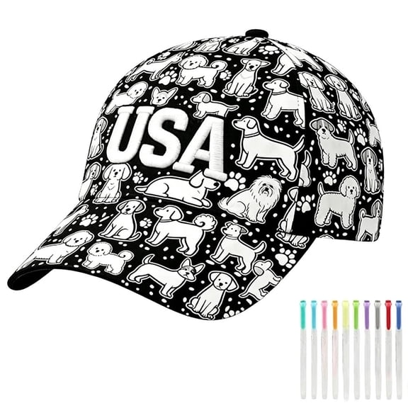 American Independence Day Graffiti Baseball Cap, DIY Colorable Hat with 24 Paint Pens, Artistic Creativity, Parent-Child Fun, Personalized and Unique Design