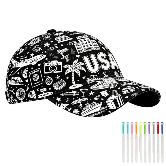 American Independence Day Graffiti Baseball Cap, DIY Colorable Hat with 24 Paint Pens, Artistic Creativity, Parent-Child Fun, Personalized and Unique Design
