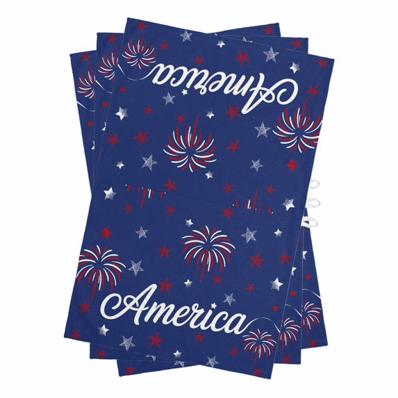 American Independence Day Kitchen Towels Set of 3, Water Absorbent Dish Towel, Red Blue Fireworks Retro Stars Decorative Hand Towels - Quick Drying Cloth for Cooking Baking, 18x28 Inch