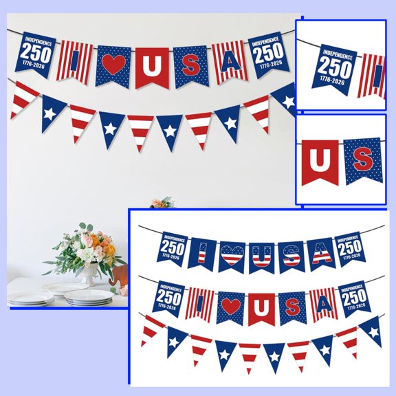 American Independence Day Party Decoration Banner - 250Th Anniversary Usa Flag, Triangle Bunting For Indoor Outdoor Celebrations, Fourth Of July Events, Home Patio Decor