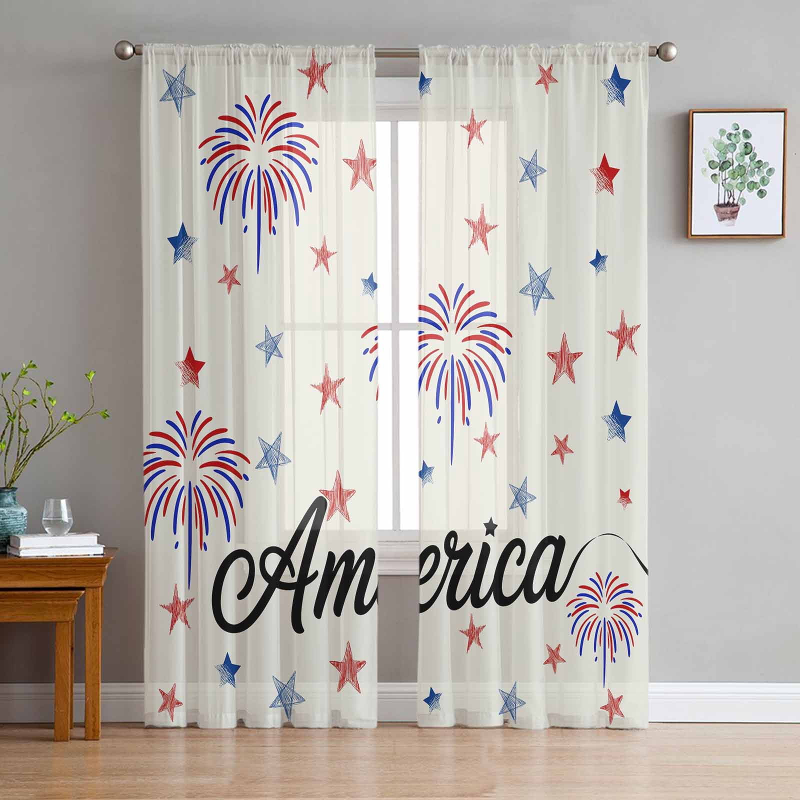 Curated visual reference: Visual Reference: American Independence Day Sheer Curtains 96 Inches Long 2 Panels