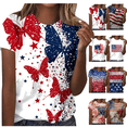 thumbnail image 1 of Hesxuno American Independence Day Shirts for Women Crewneck Short Sleeve Tops USA Flag Red White and Blue Tee Patriotic Holiday Tops Light Blue XXL, 1 of 6