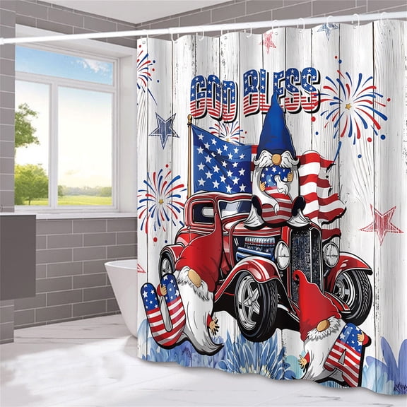 American Independence Day Shower Curtain for Memorial Day 4th of July Decorations Waterproof Bathroom Curtain Home Washroom Dry Wet Separation Partition National Holiday Festive Ornament