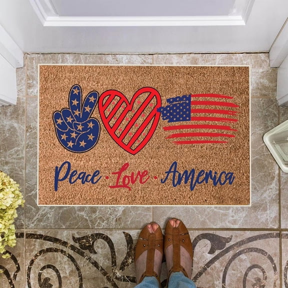 American Independence Day Welcome Doormat with Patriotic Letter Design, Polyester Non-Slip Floor Mat for Entrance Door Bathroom Kitchen, Easy Clean Indoor Outdoor Decor for Holiday Celebration
