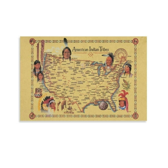 American Indian Tribes At Time Of Columbus Arrival Map Posters Canvas Art And Wall-Art Picture Print Modern Family Bedroom Decor Posters