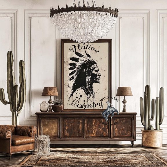 American Indian Warrior Art Print, Native Western Decor Poster UNFRAMED PAPER POSTER