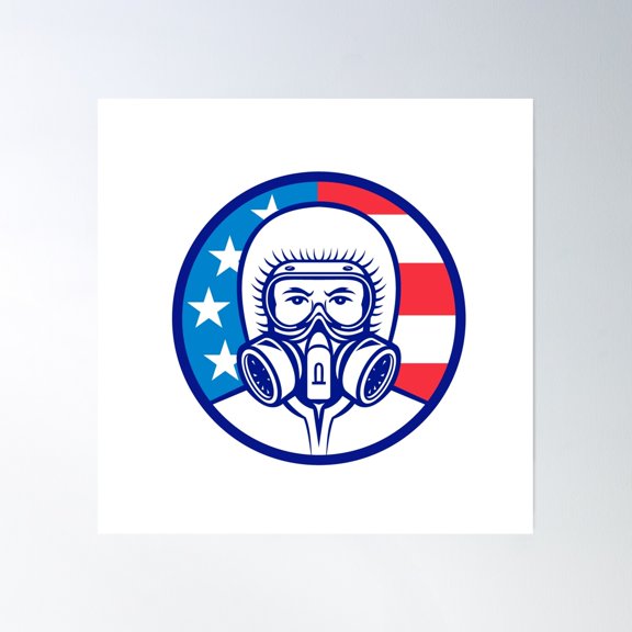 American Industrial Worker Wearing Rpe Mascot Poster Wall Art, Modern Wall Decor, 16x16 UNFRAMED