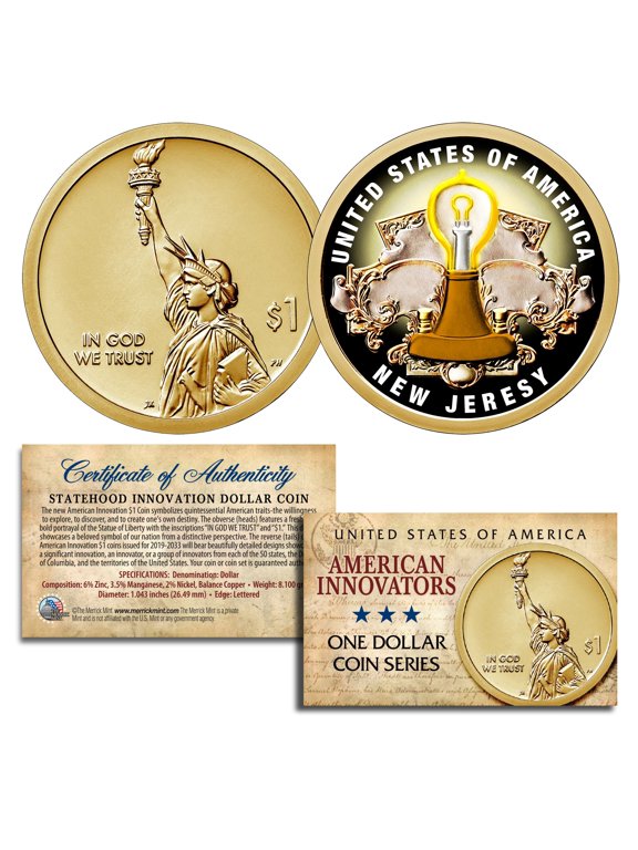 American Innovation NEW JERSEY 2019 Statehood $1 Dollar COLORIZED Coin
