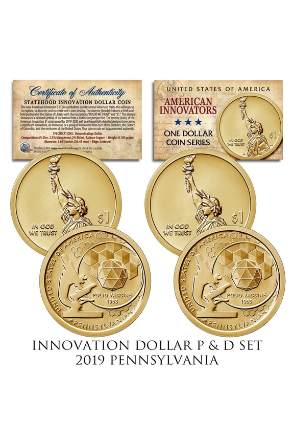American Innovation PENNSYLVANIA 2019 One-Dollar 2-Coin P & D Set w/CAPSULES COA
