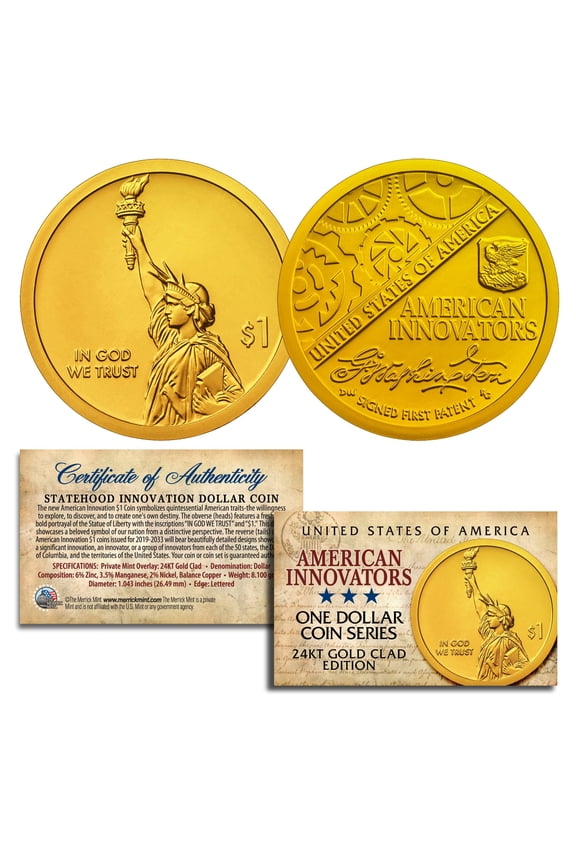American Innovation Stateh $1 Dollar US Coin - 2018 1st Release plated 24K GOLD