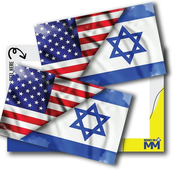 American Israeli Flag Adhesive Decal Sticker, 2 Pack, 3x5 Inch, Adhesion to Car