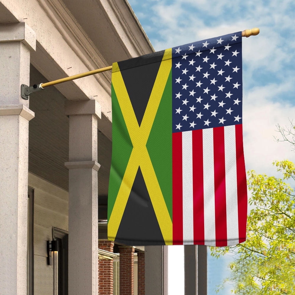 American Jamaica Flag Jamaican Friendship U.S.A Memorial Day Patriotic For Garden Flag, Double-Sided Decorative Outdoor Flag, Patriotic Polyester Yard Flag 12 x 18 in